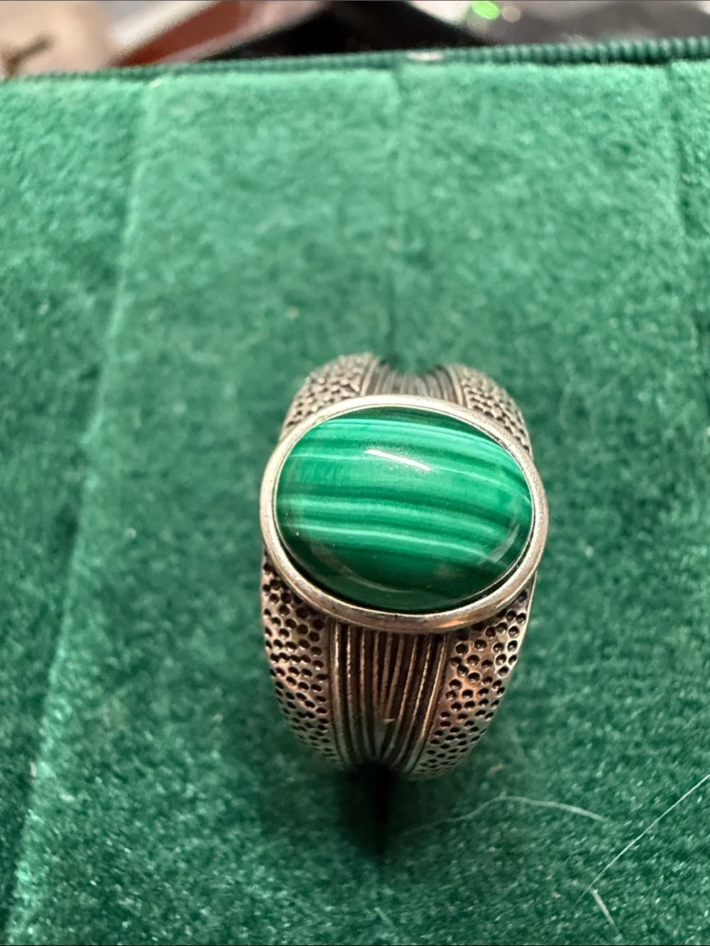 Green Malachite Stone Men's Silver Ring - Unbranded